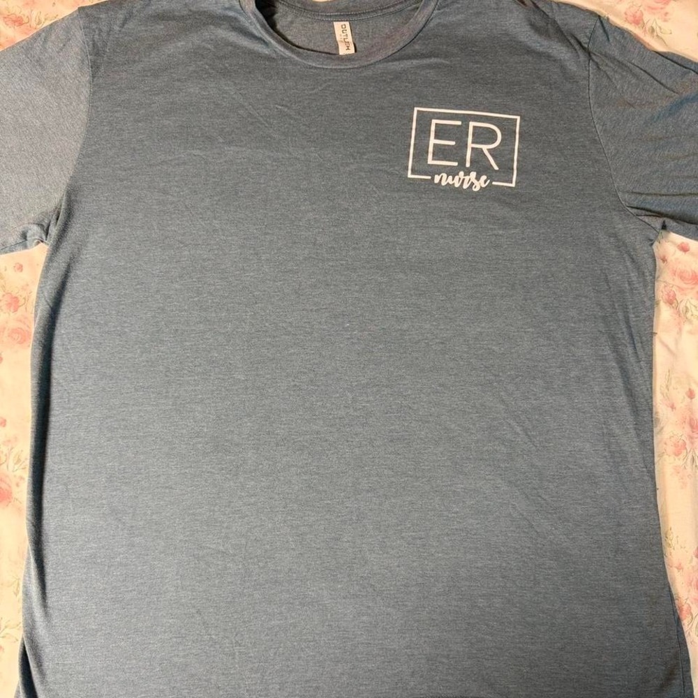 ER Nurse T-Shirt Blue Graphic Tee Outlast Wear Size 2XL 26x30 Soft‎ Cotton Blend